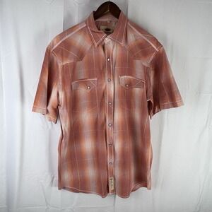 Larry Mahan Pearl Snap Shirt Size Large Red Plaid Western Cowboy Rodeo Ranch
